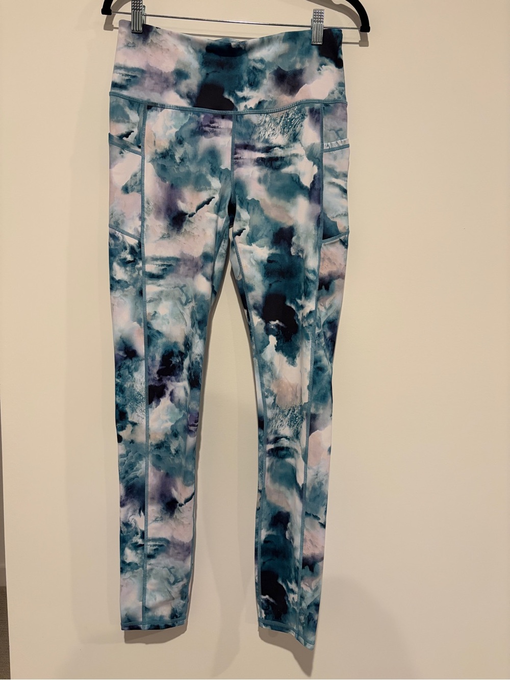 Gaiam Medium M Blue Green High Waisted Abstract Tie Dye Yoga Leggings Pocket